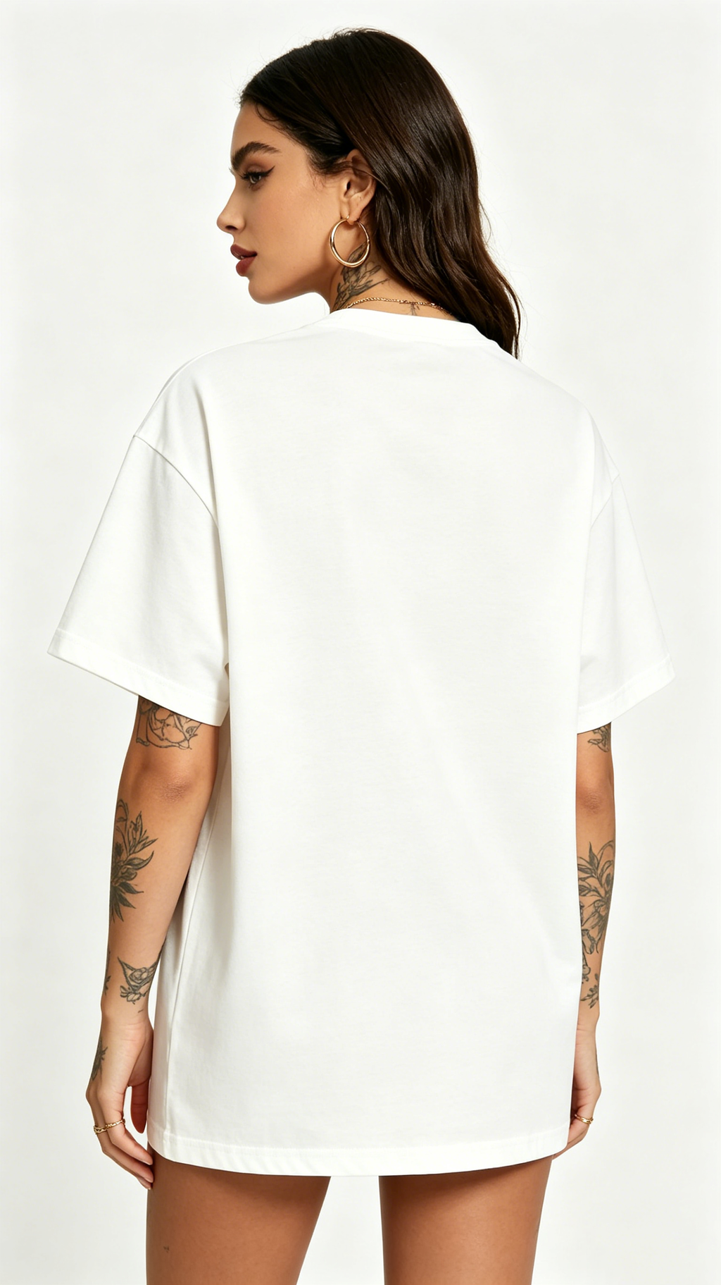 Back view of women's rhinestone portrait t-shirt