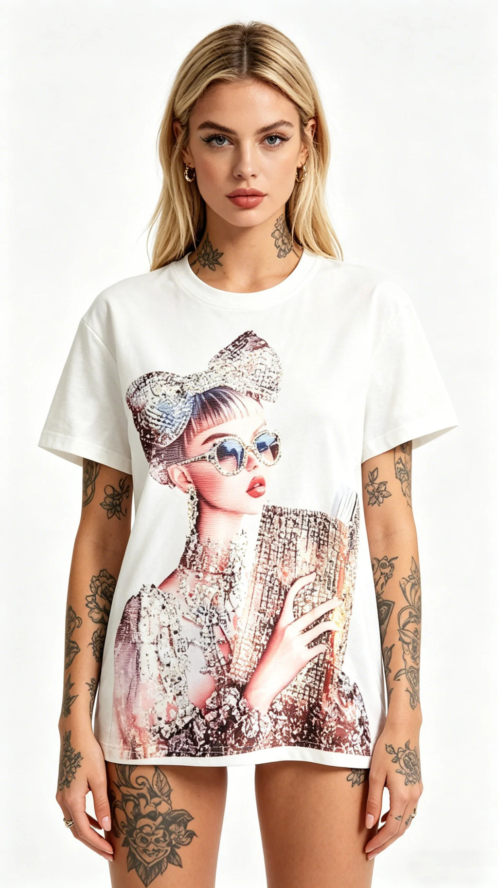 Rhinestone Vintage Lady T-Shirt - Boho Sunglasses Design