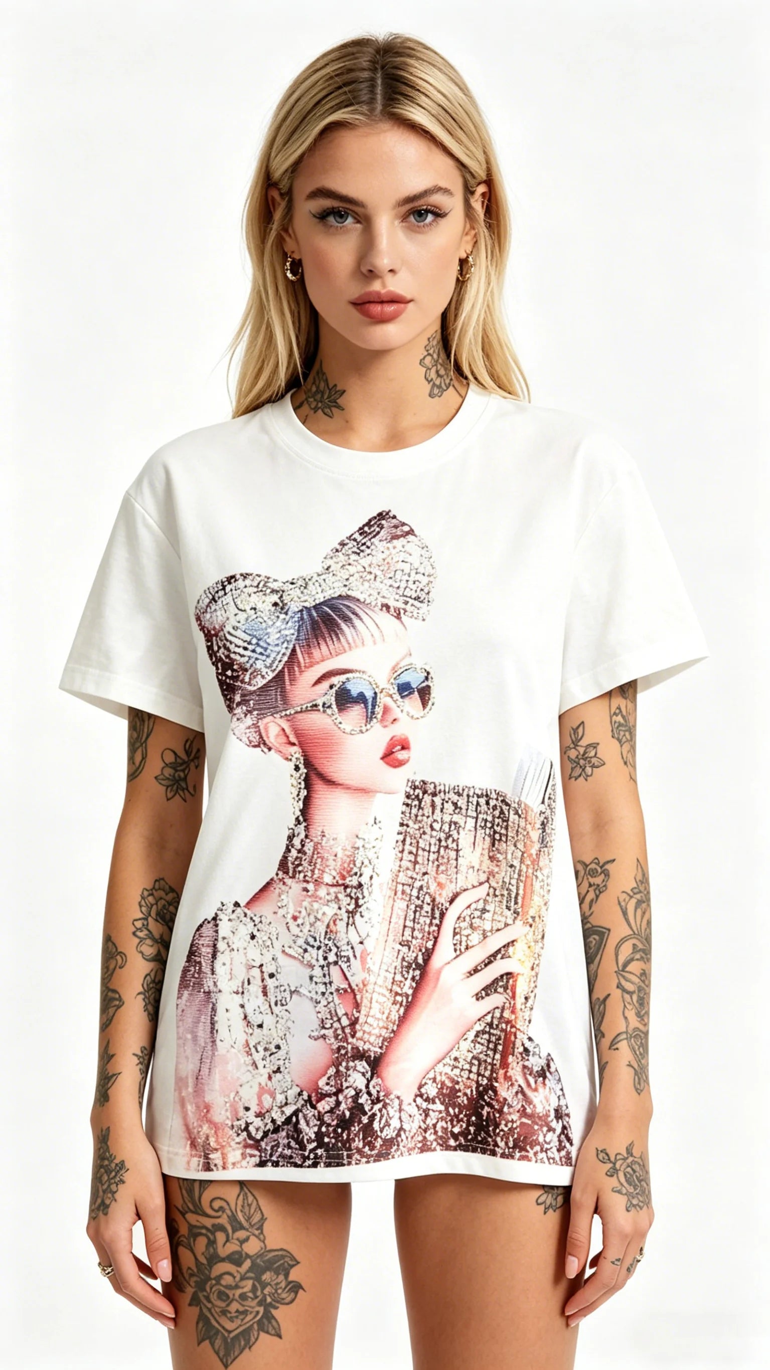 Rhinestone Vintage Lady T-Shirt - Boho Sunglasses Design