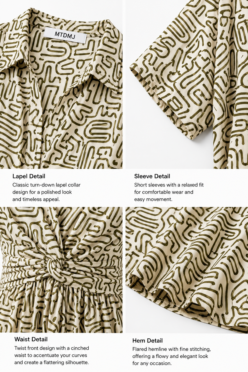 Close-up of zebra print pattern on woven shirt dress fabric detail