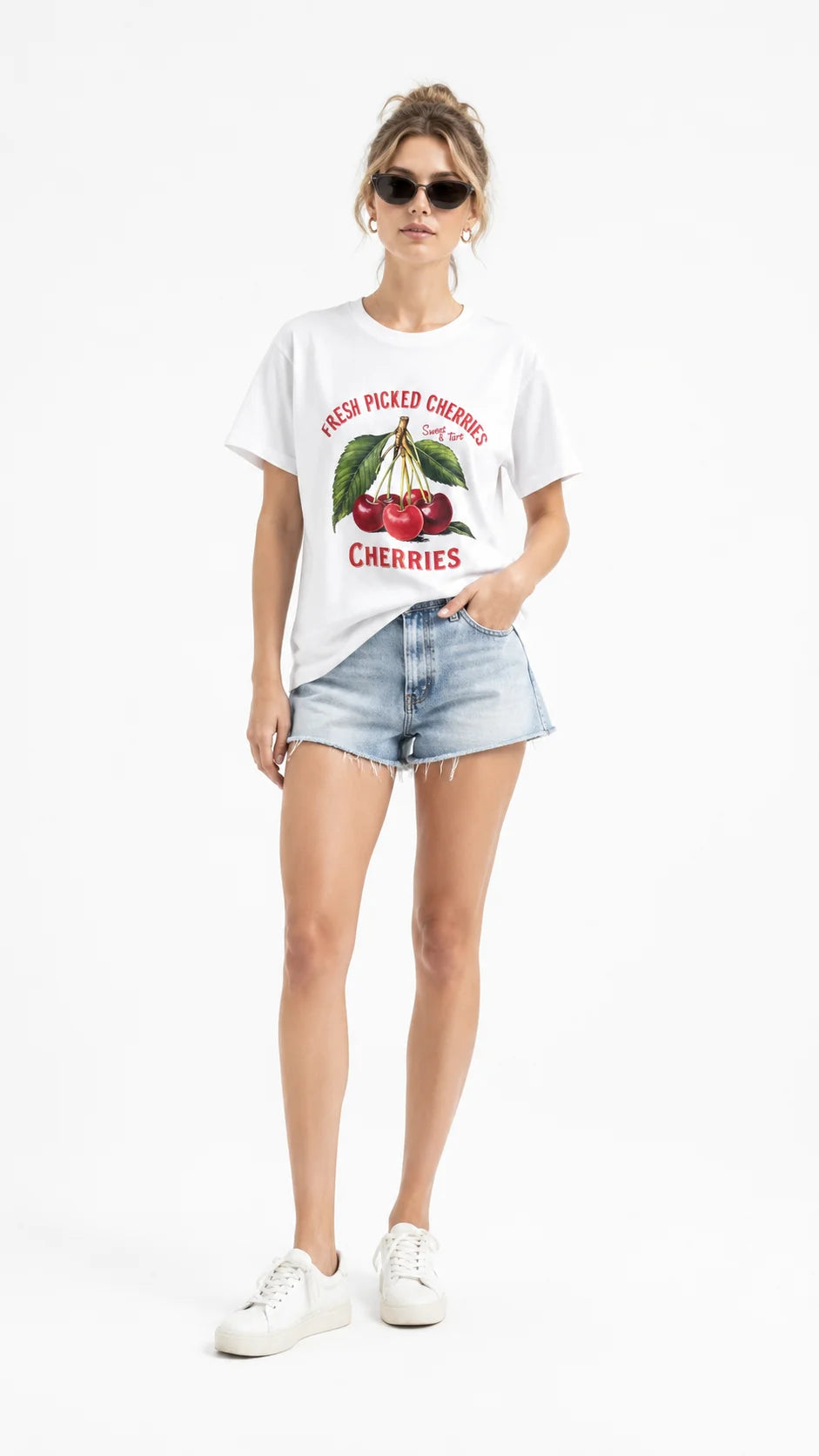 Printed Cherry Fruit T-Shirt - Red Cherry Graphic Design