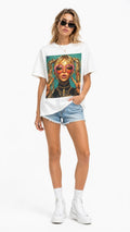 Rhinestone Pop Art Portrait T-Shirt - Bold Fashion Lady Design