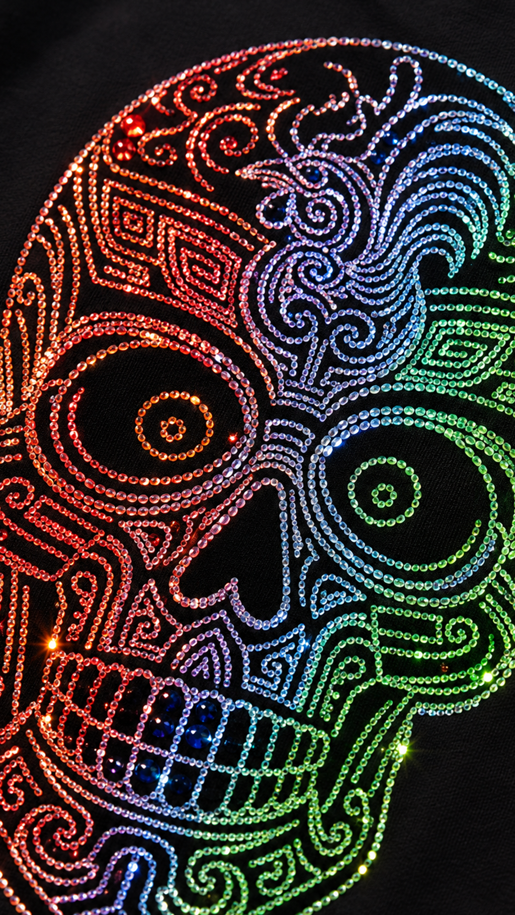 Colorful rhinestone sugar skull t-shirt crystal detail close-up - MTDMJ