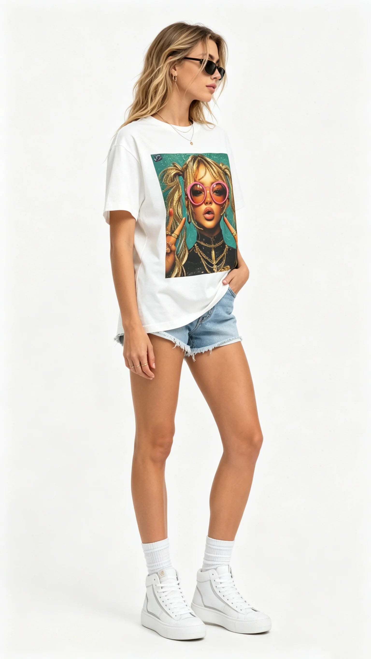Rhinestone Pop Art Portrait T-Shirt - Bold Fashion Lady Design